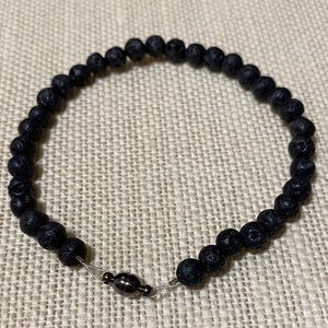 Black Natural Lava Rock gemstone Beaded 8” magnetic clasp Bracelet